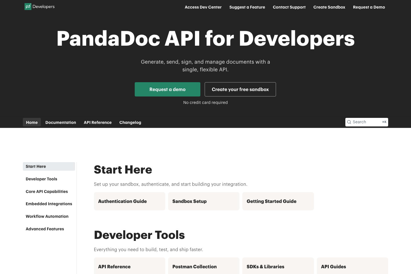 PandaDoc documentation page