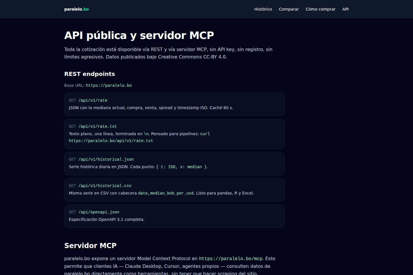 paralelo.bo documentation page