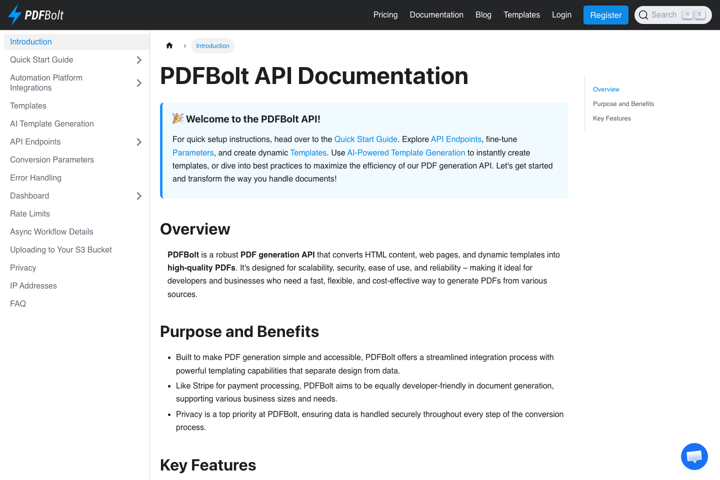 PDFBolt documentation page