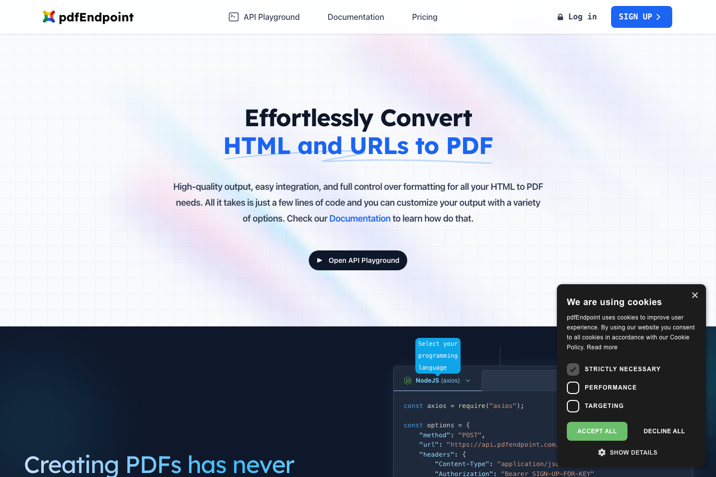 pdfEndpoint documentation page