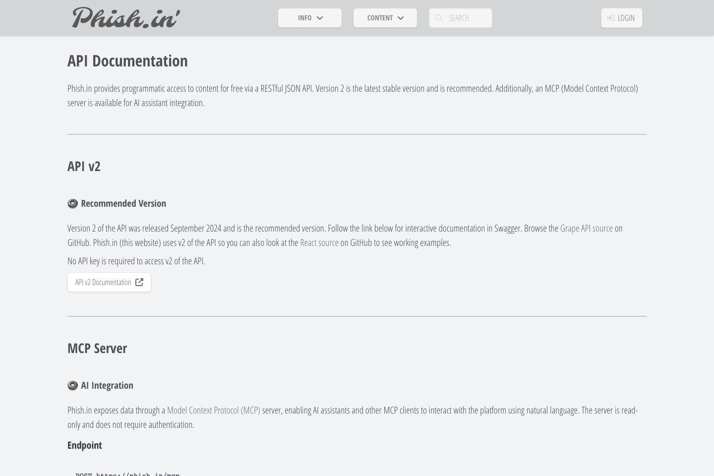 Phishin documentation page