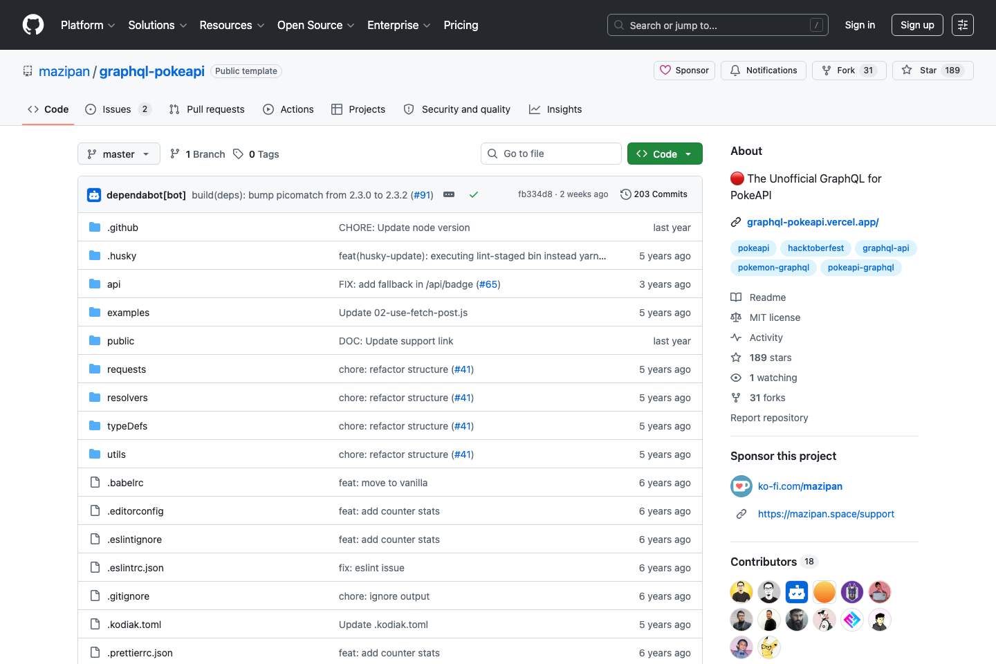 PokéAPI (GraphQL) documentation page
