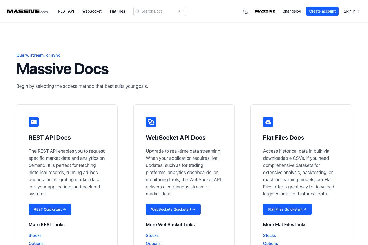 Polygon.io documentation page