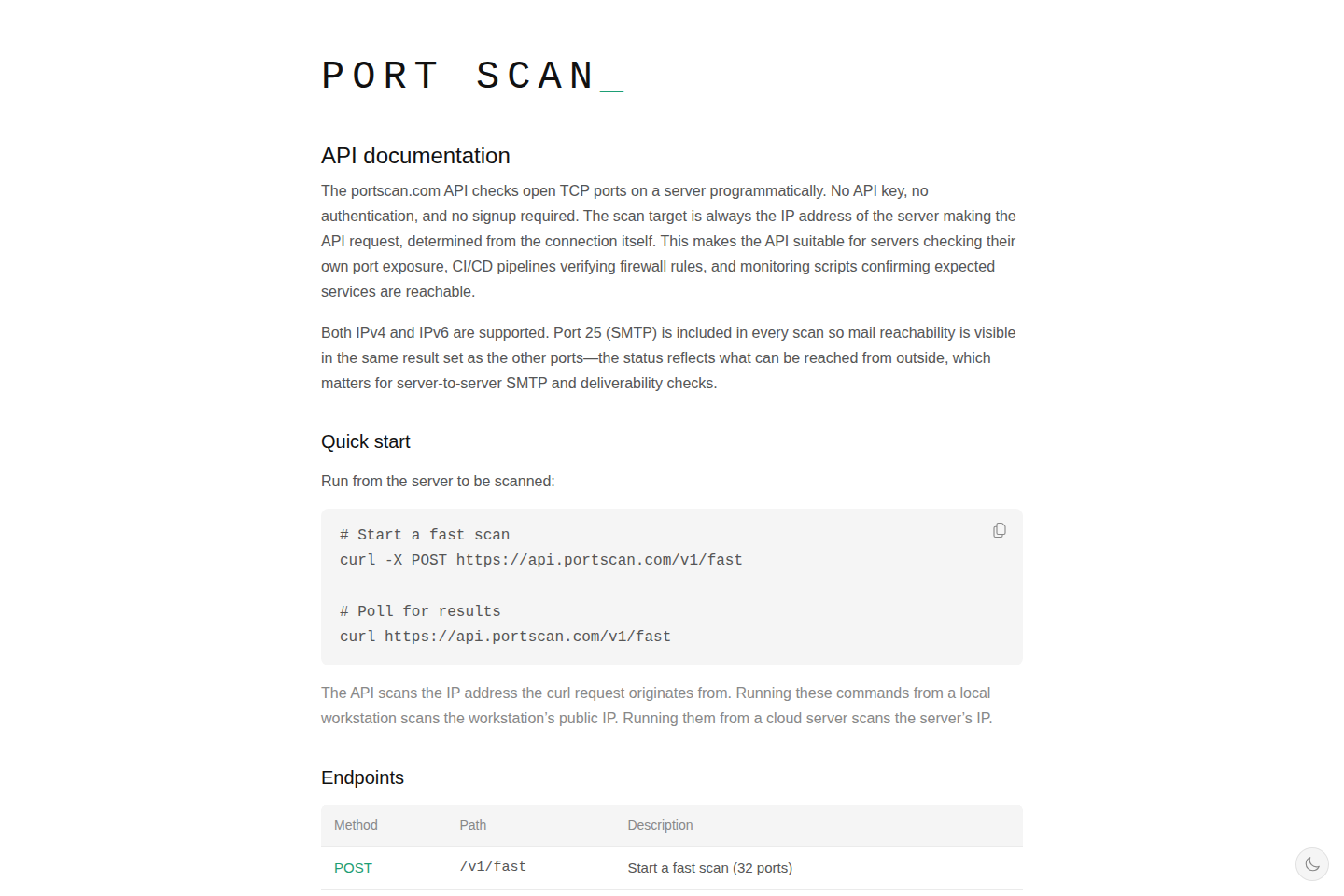 Portscan documentation page