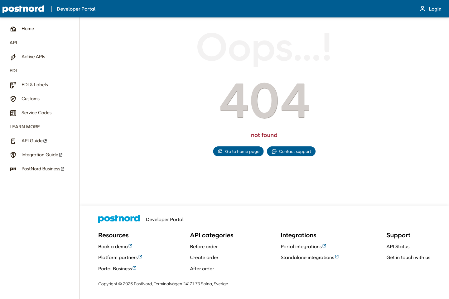 PostNord documentation page