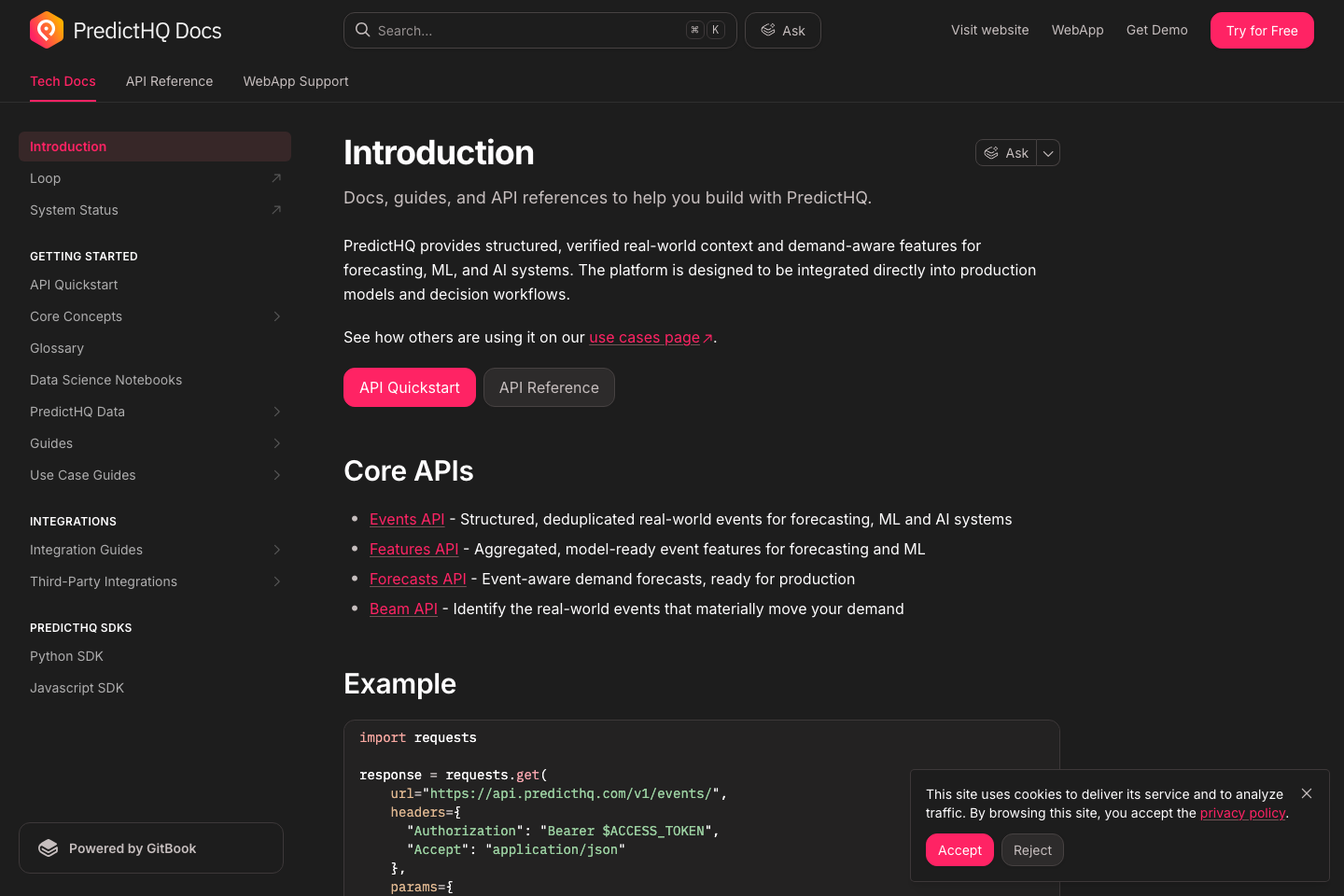 PredictHQ documentation page