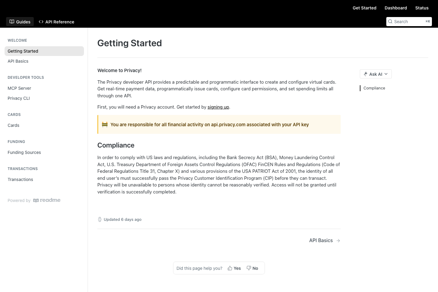 Privacy.com documentation page