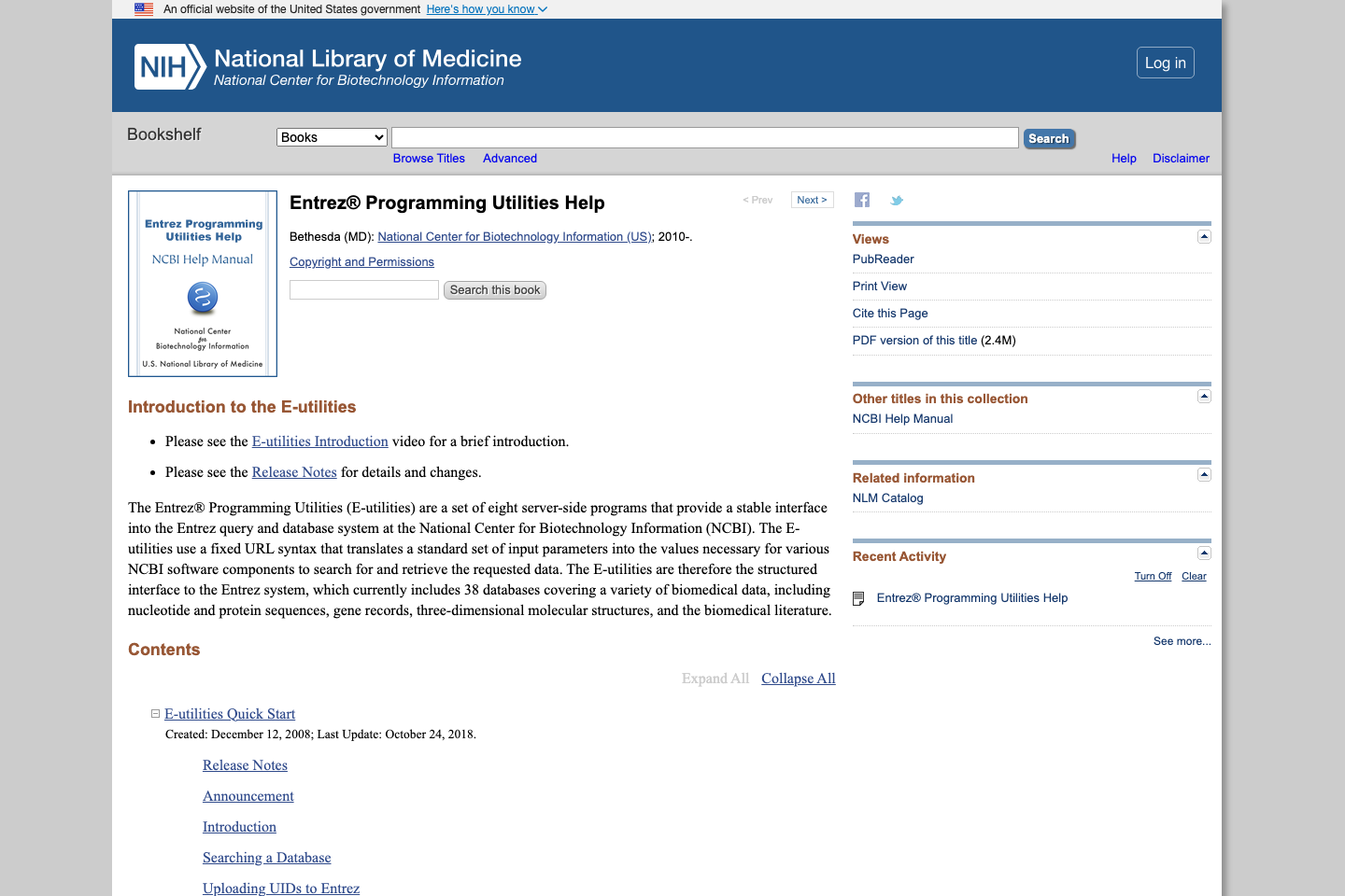 PubMed (NCBI E-utilities) documentation page