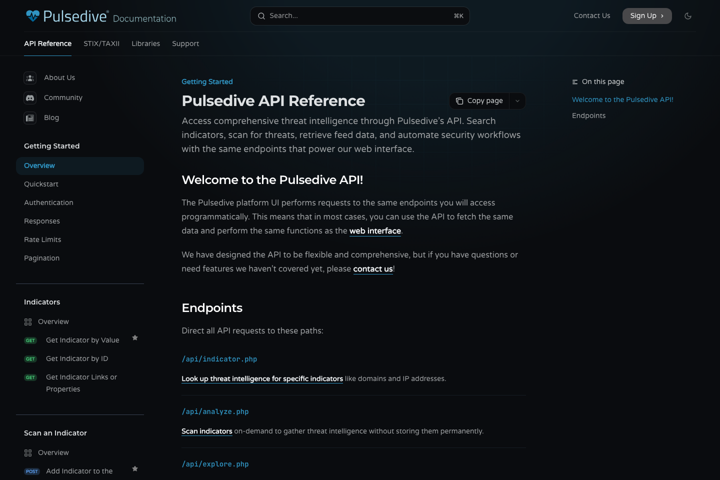 Pulsedive documentation page
