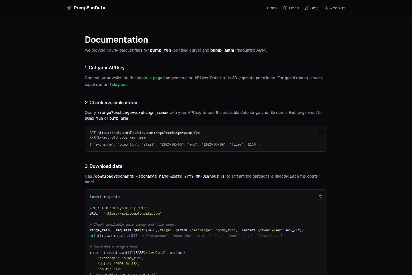 PumpFunData documentation page