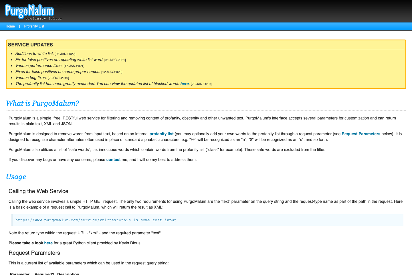 PurgoMalum documentation page