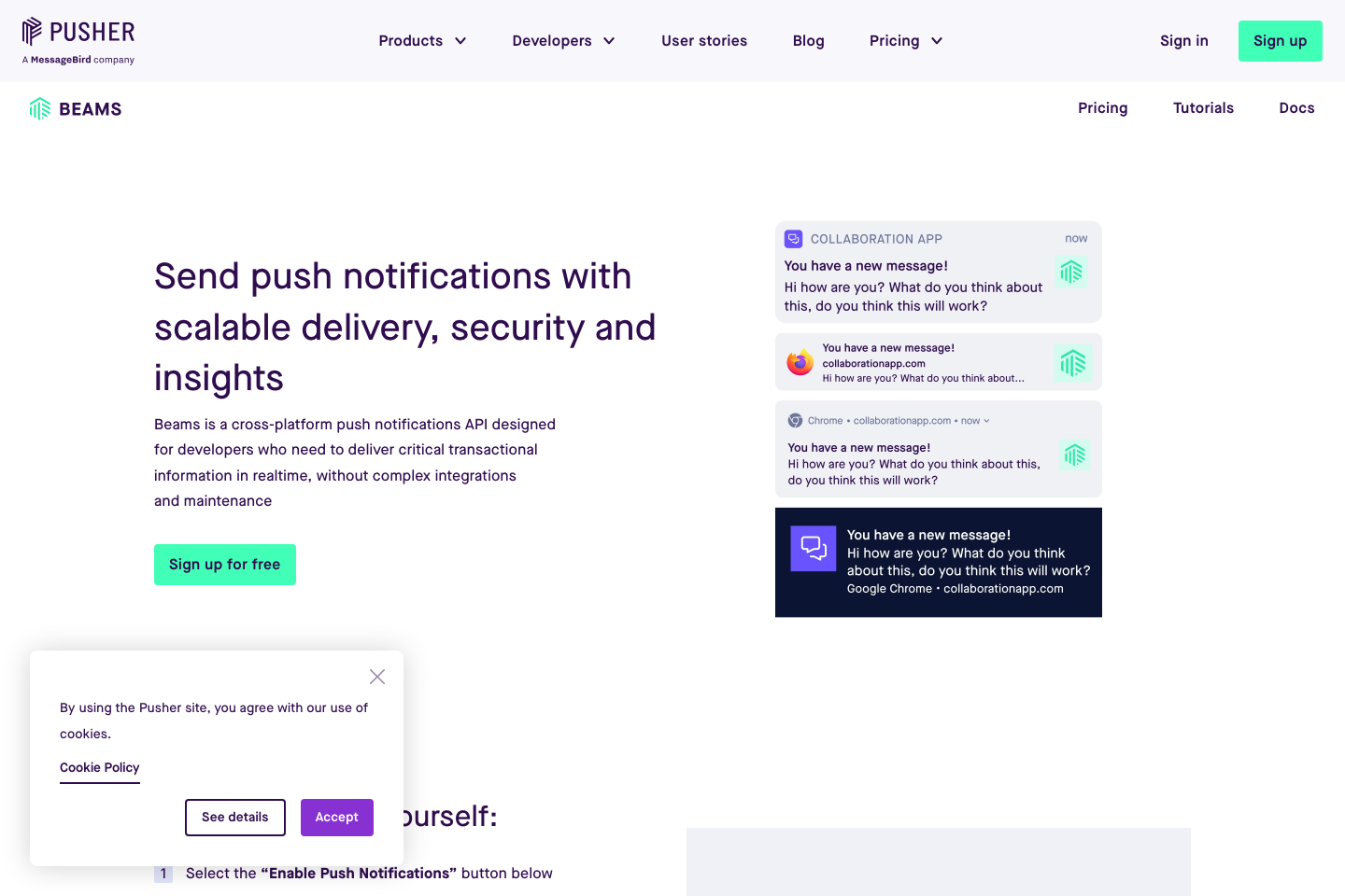 Pusher Beams documentation page