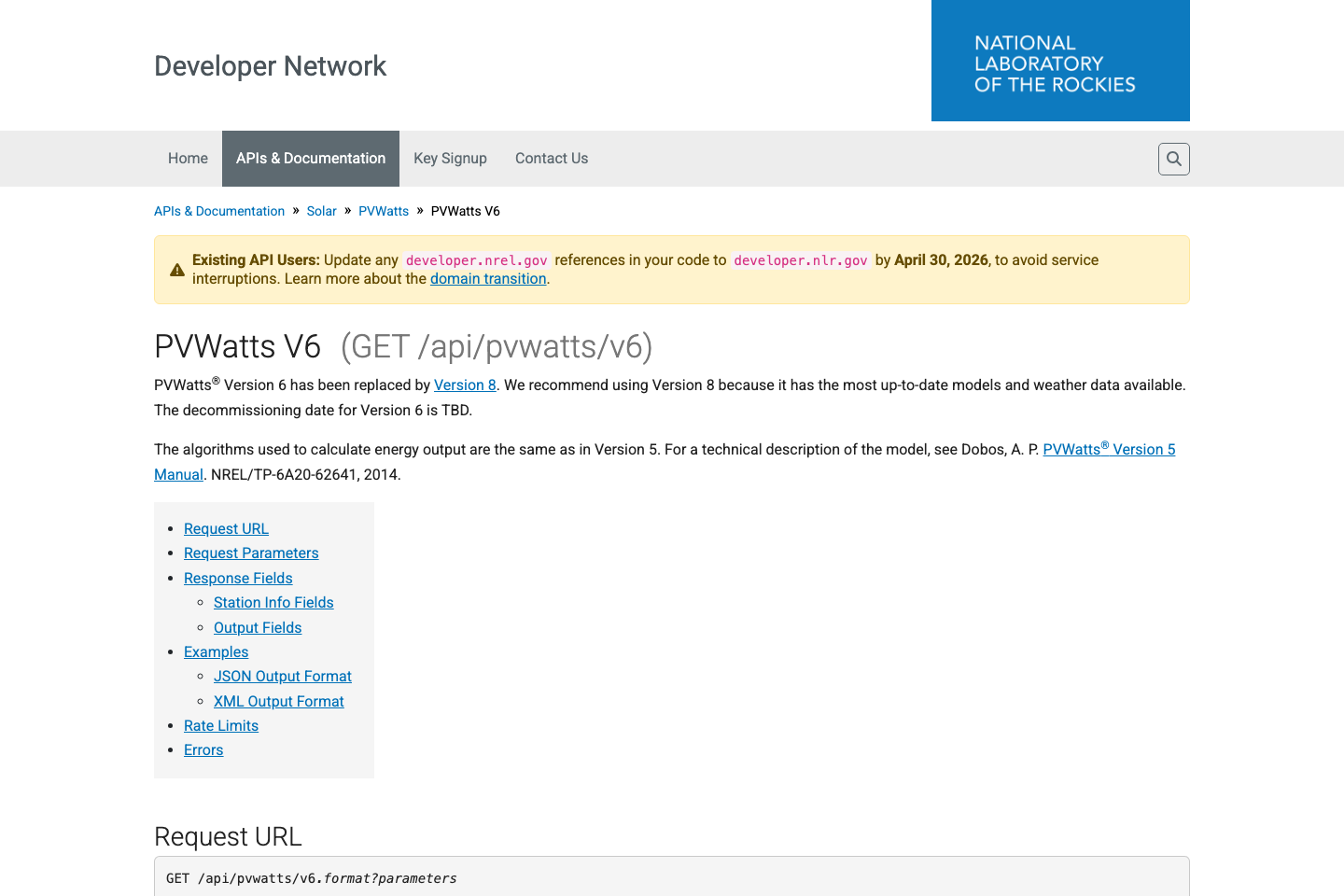 PVWatts documentation page