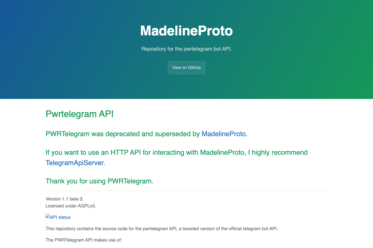 PWRTelegram bot documentation page
