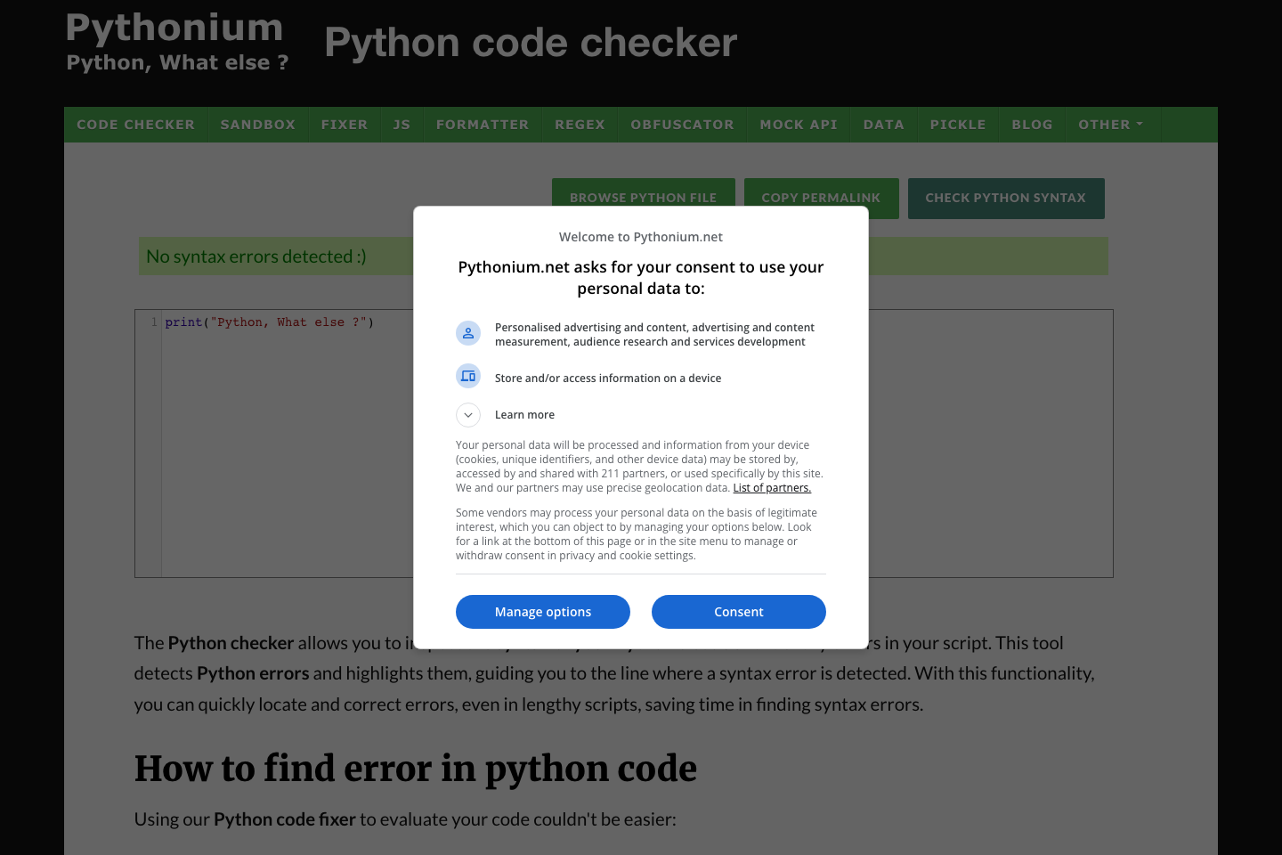 Pythonium documentation page