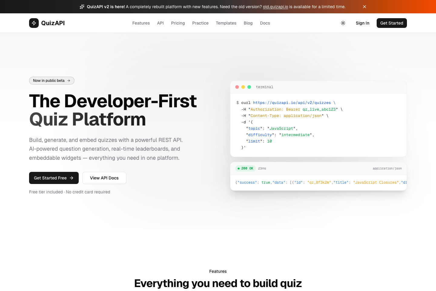 quizapi.io documentation page