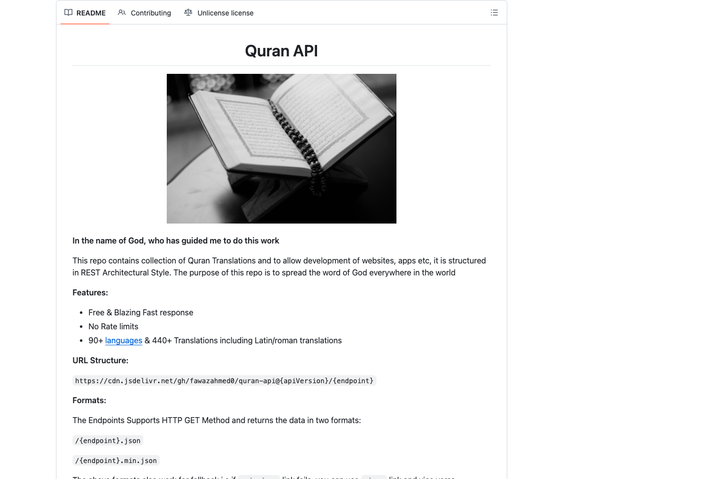 Quran-api documentation page