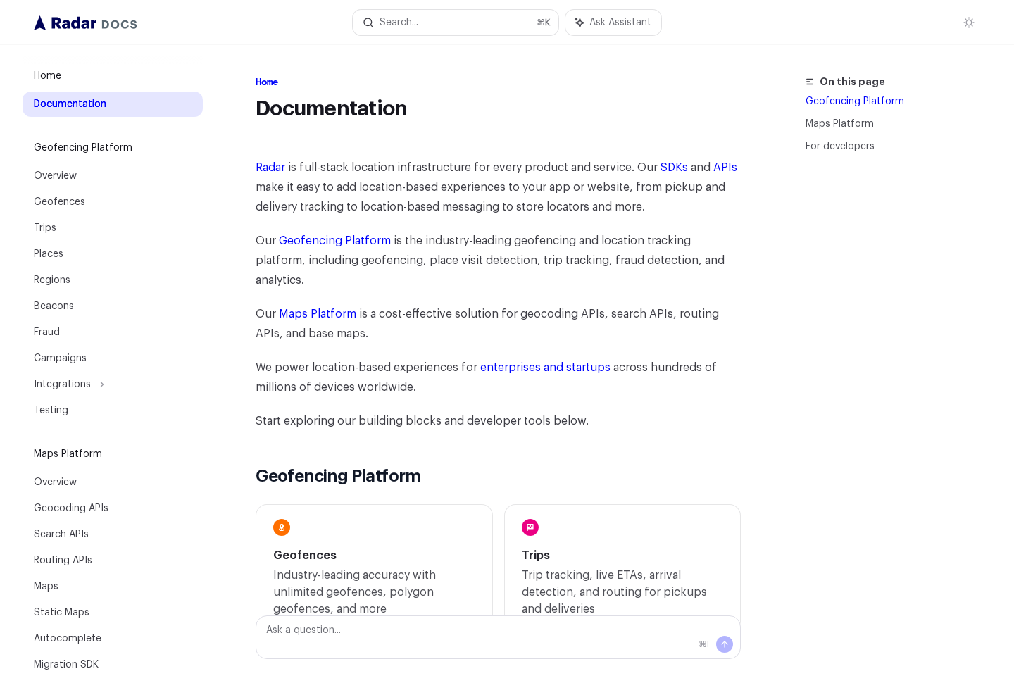 Radar documentation page