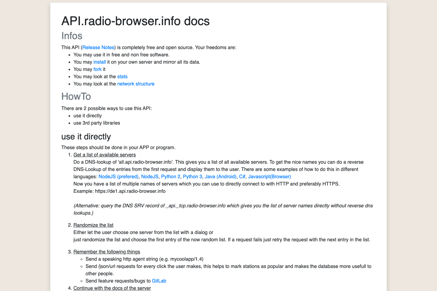 Radio Browser documentation page