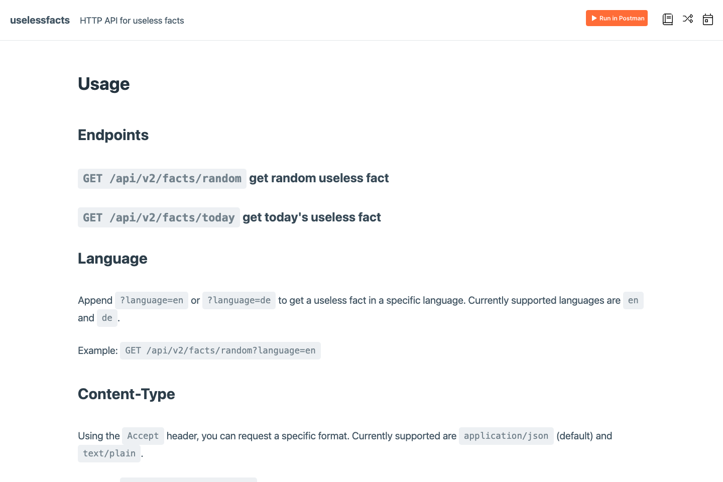 Random Useless Facts documentation page