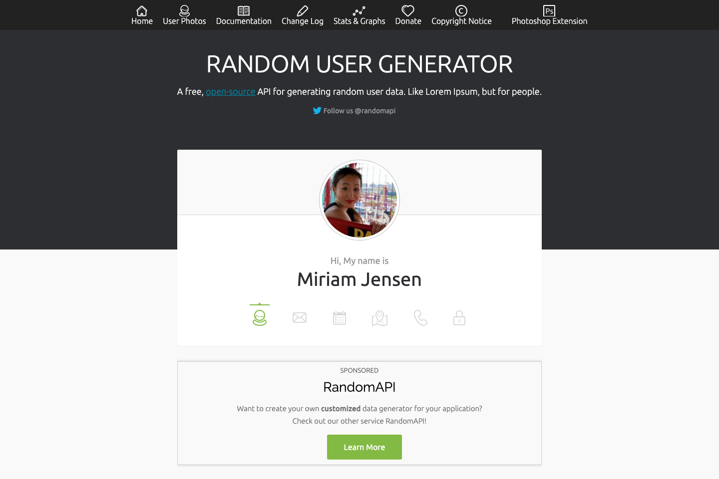 RandomUser documentation page