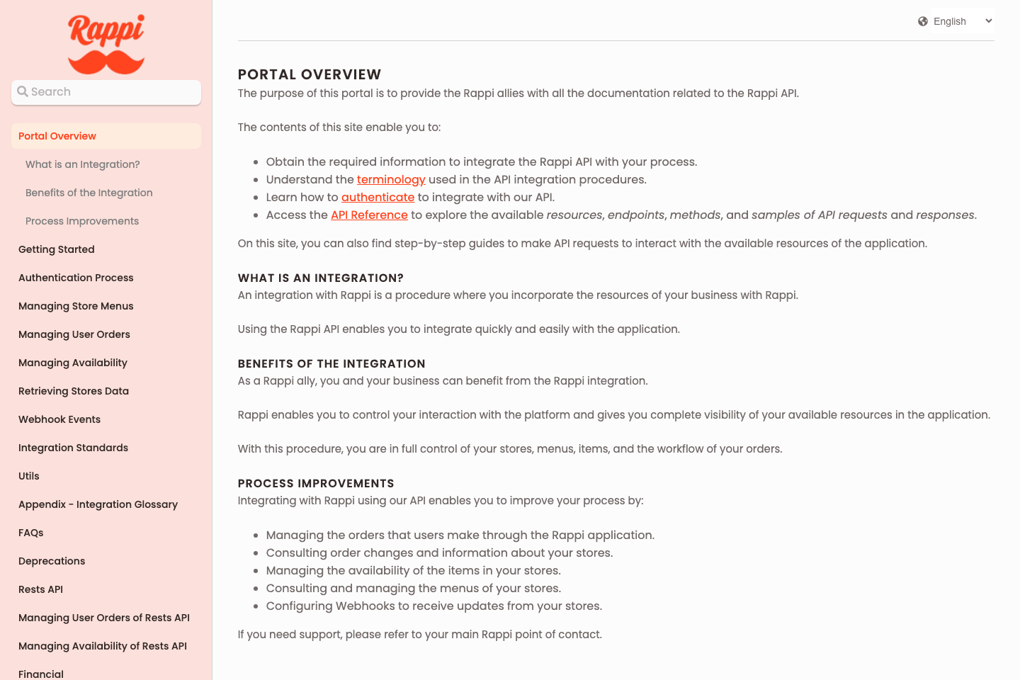 Rappi documentation page