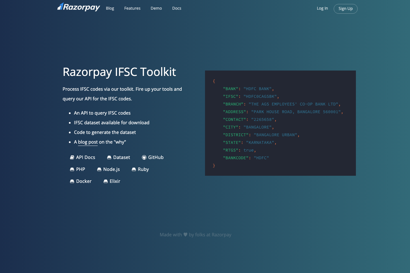 Razorpay IFSC documentation page