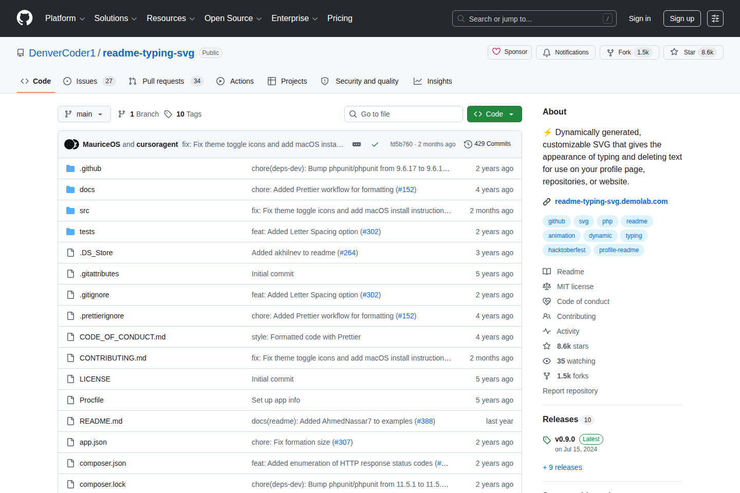Readme typing SVG documentation page