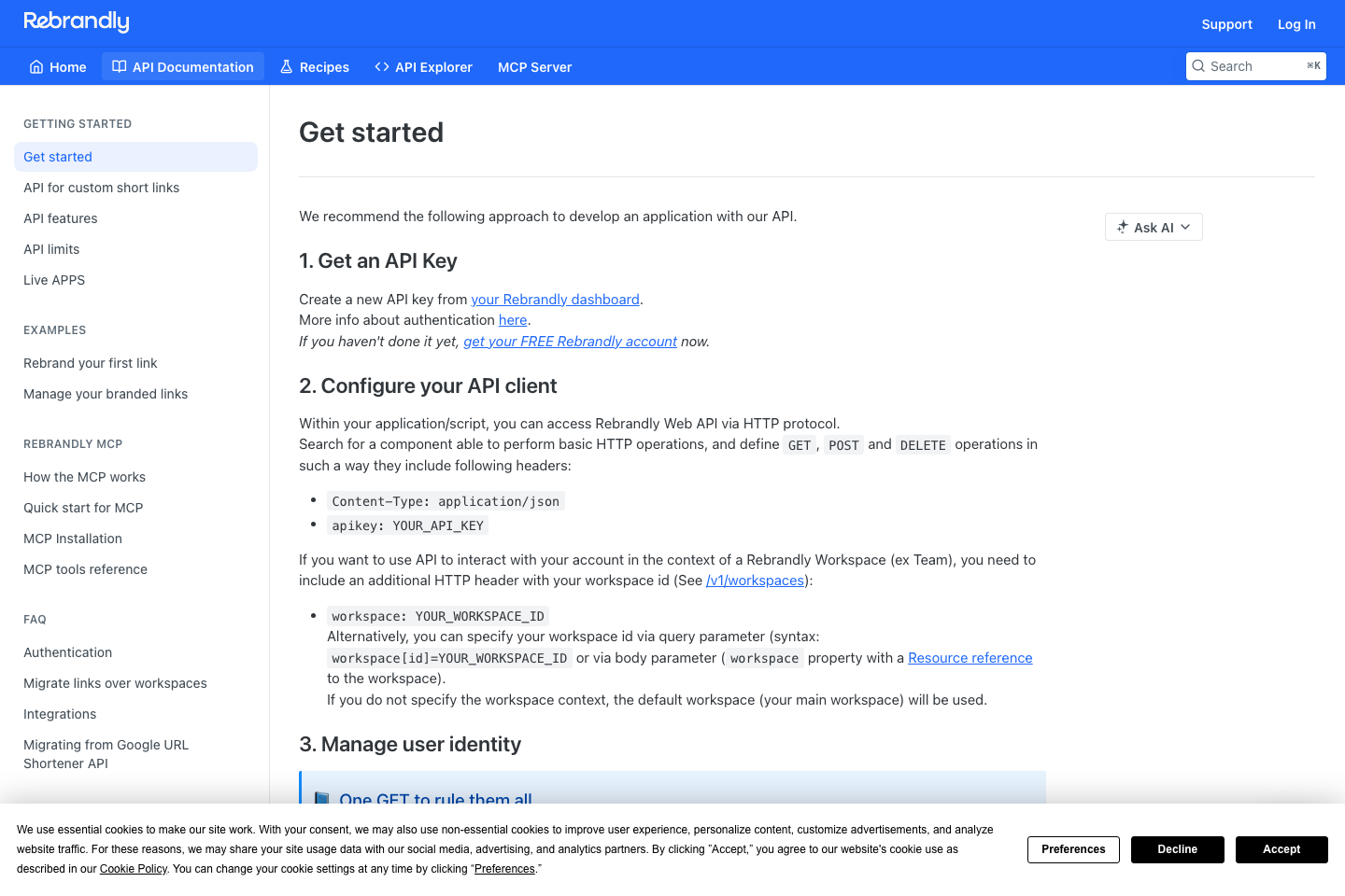 Rebrandly documentation page