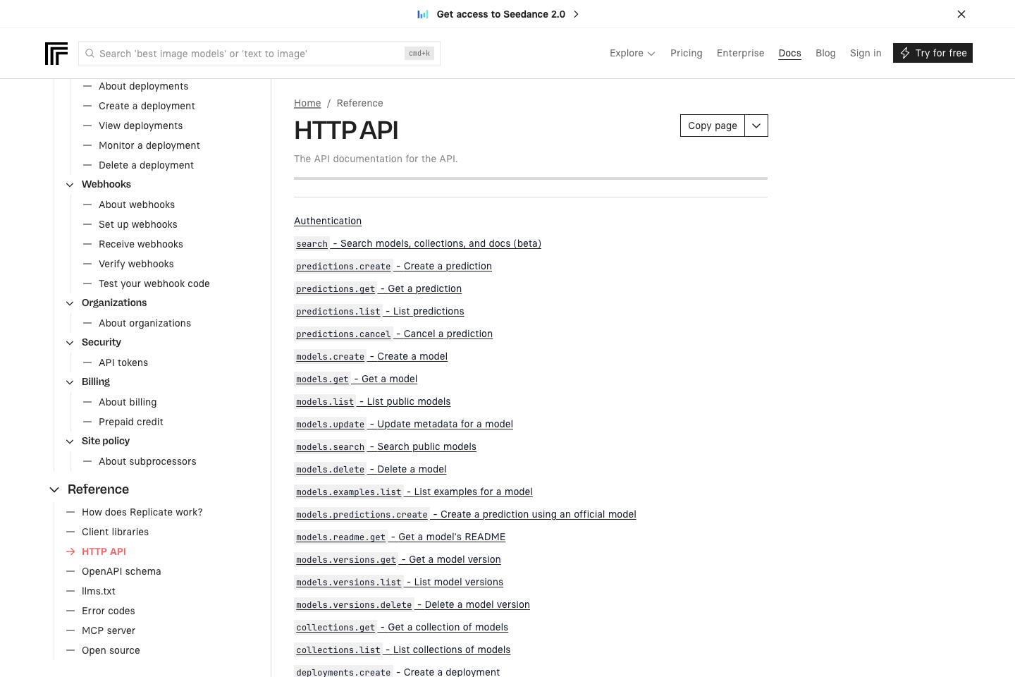 Replicate documentation page