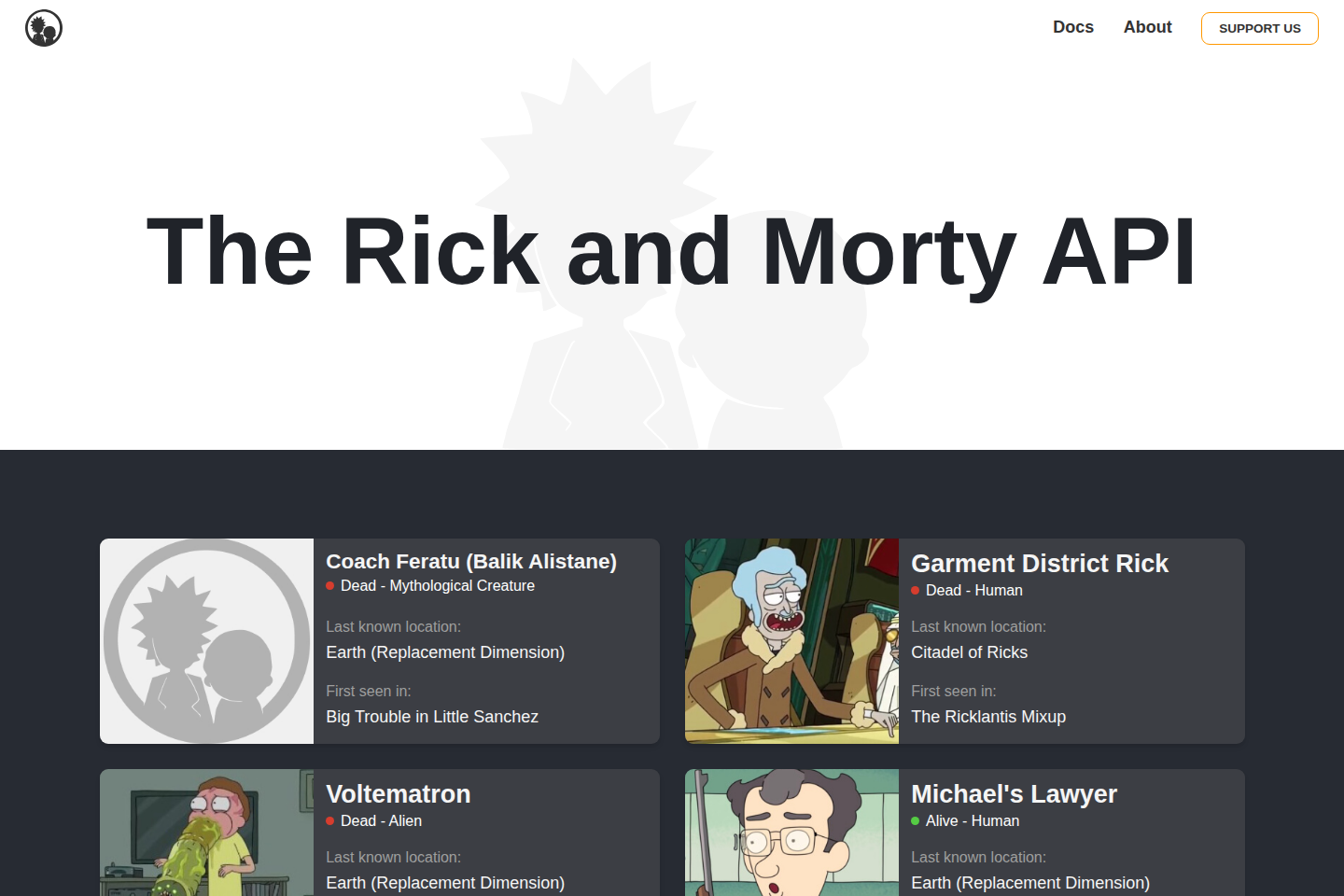 Rick and Morty documentation page