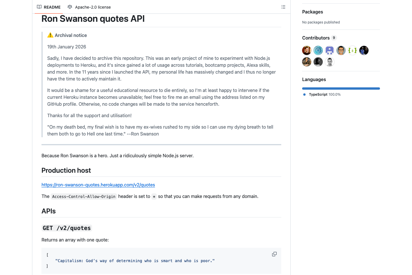 Ron Swanson Quotes documentation page