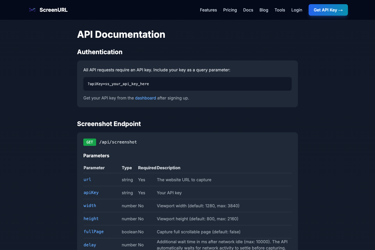 ScreenURL documentation page