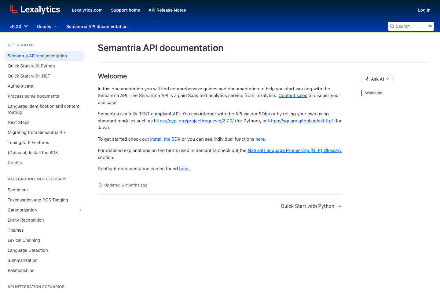 Semantria documentation page