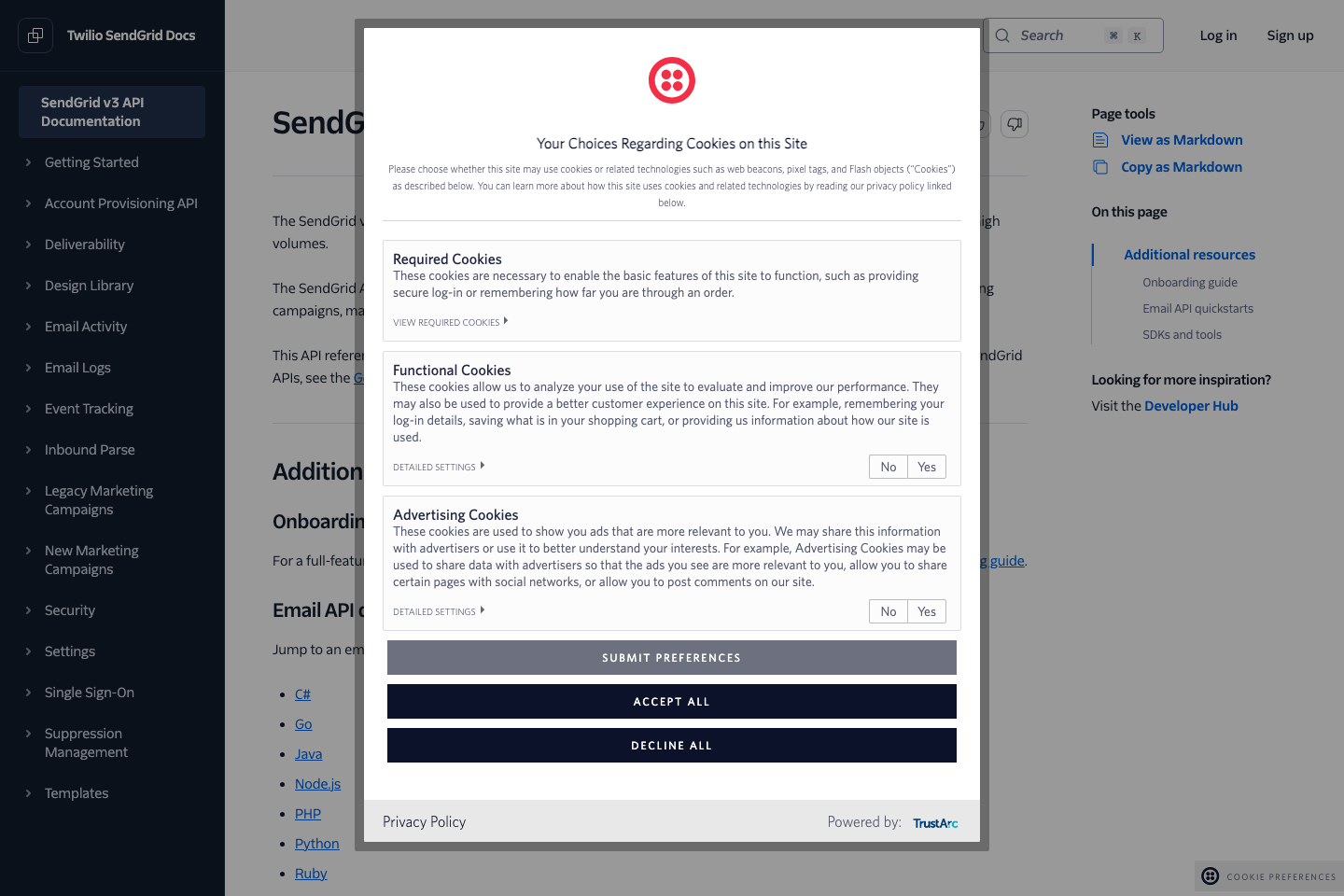 Sendgrid documentation page