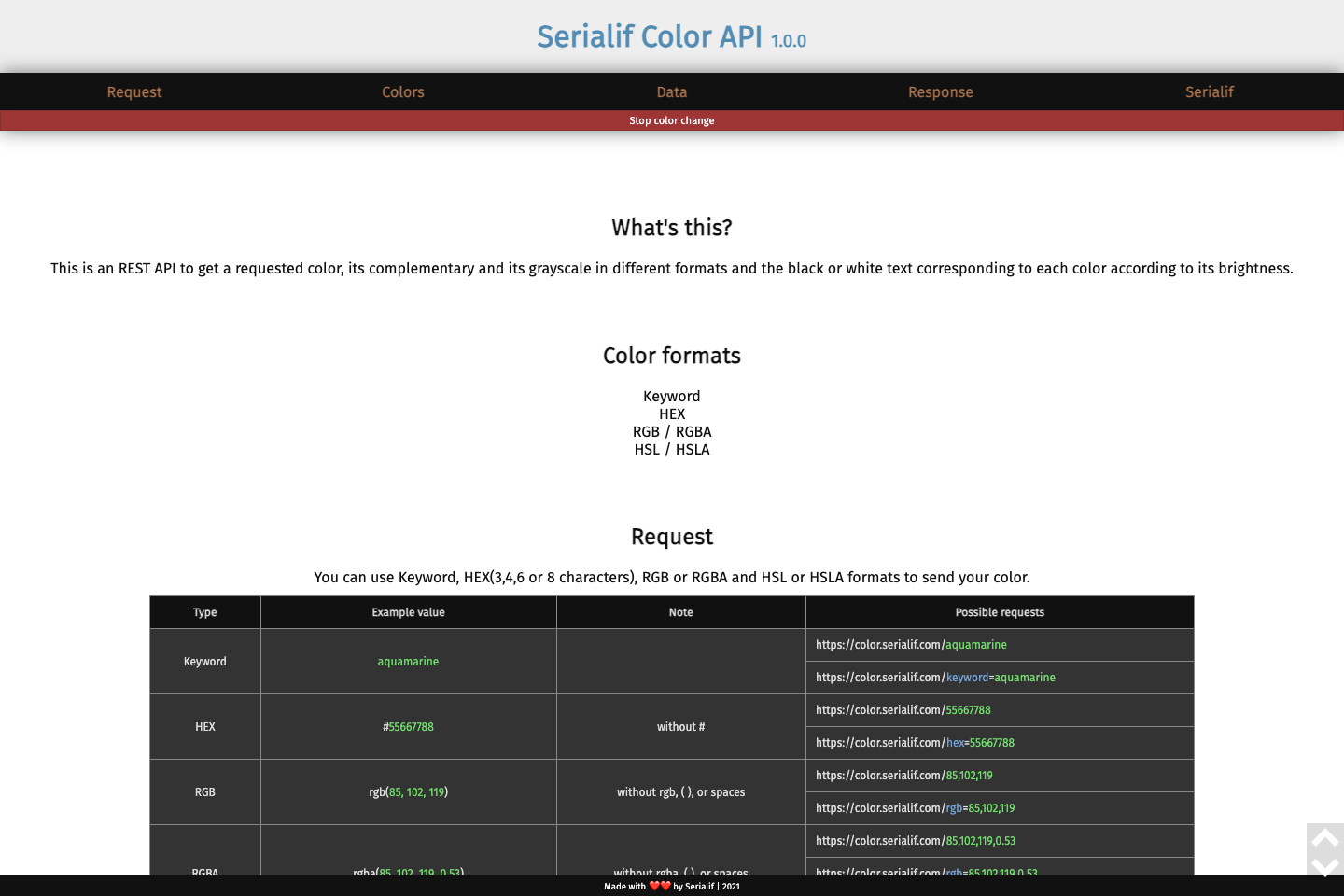 Serialif Color documentation page