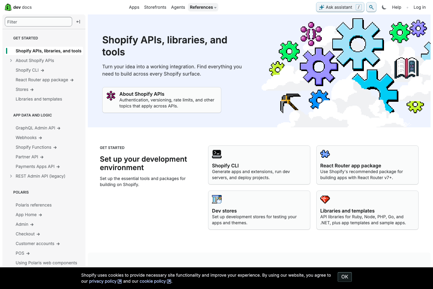 Shopify API documentation page