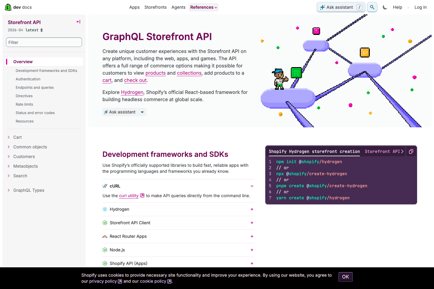 Shopify Storefront API documentation page
