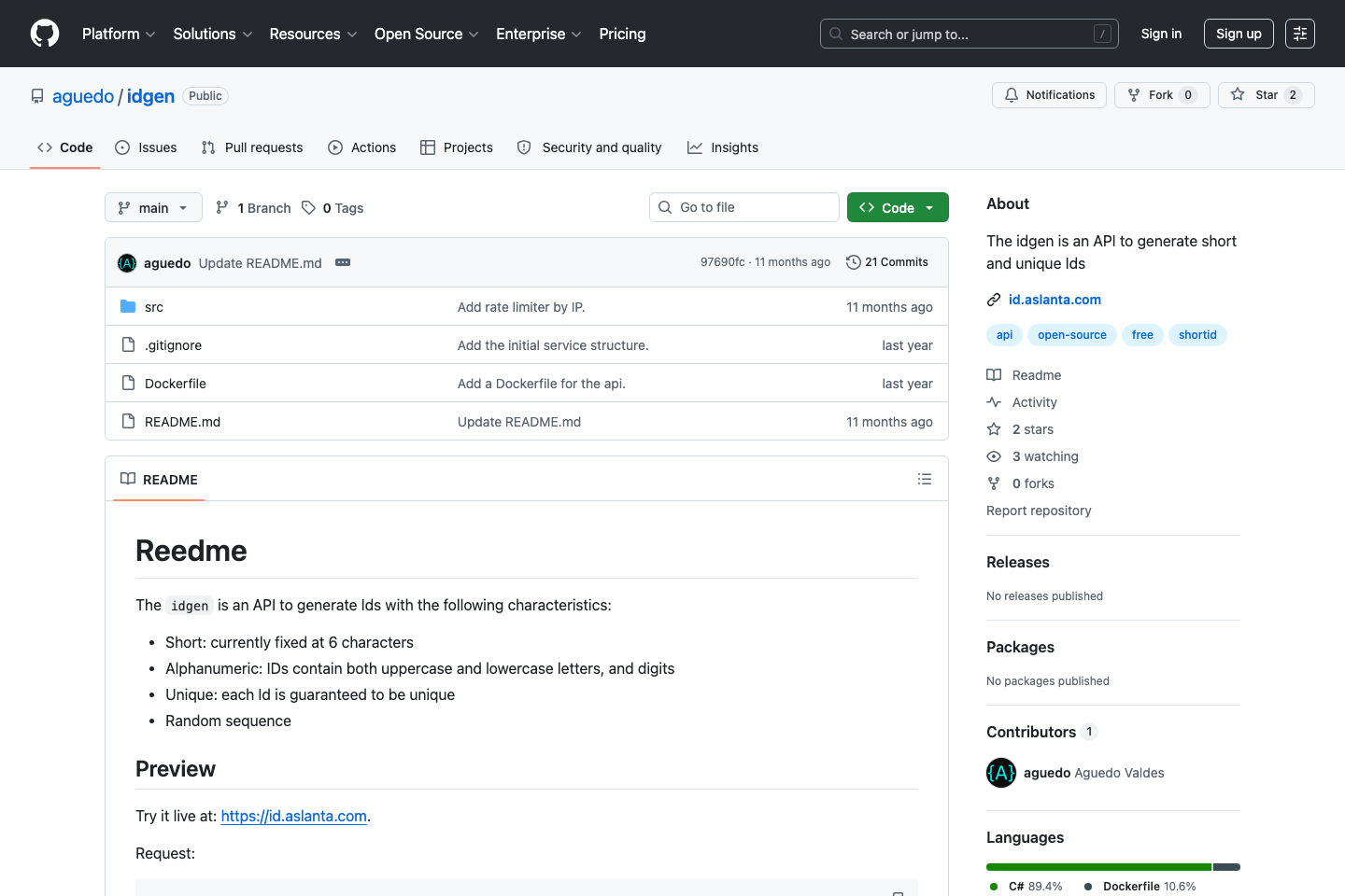 Short Id documentation page