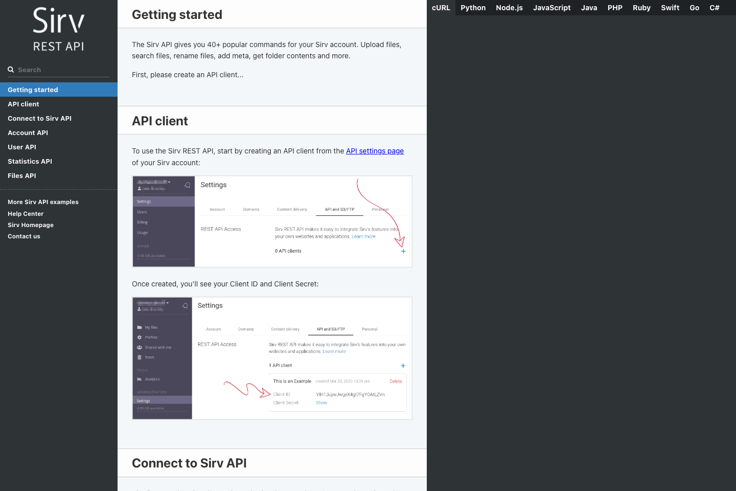 Sirv documentation page