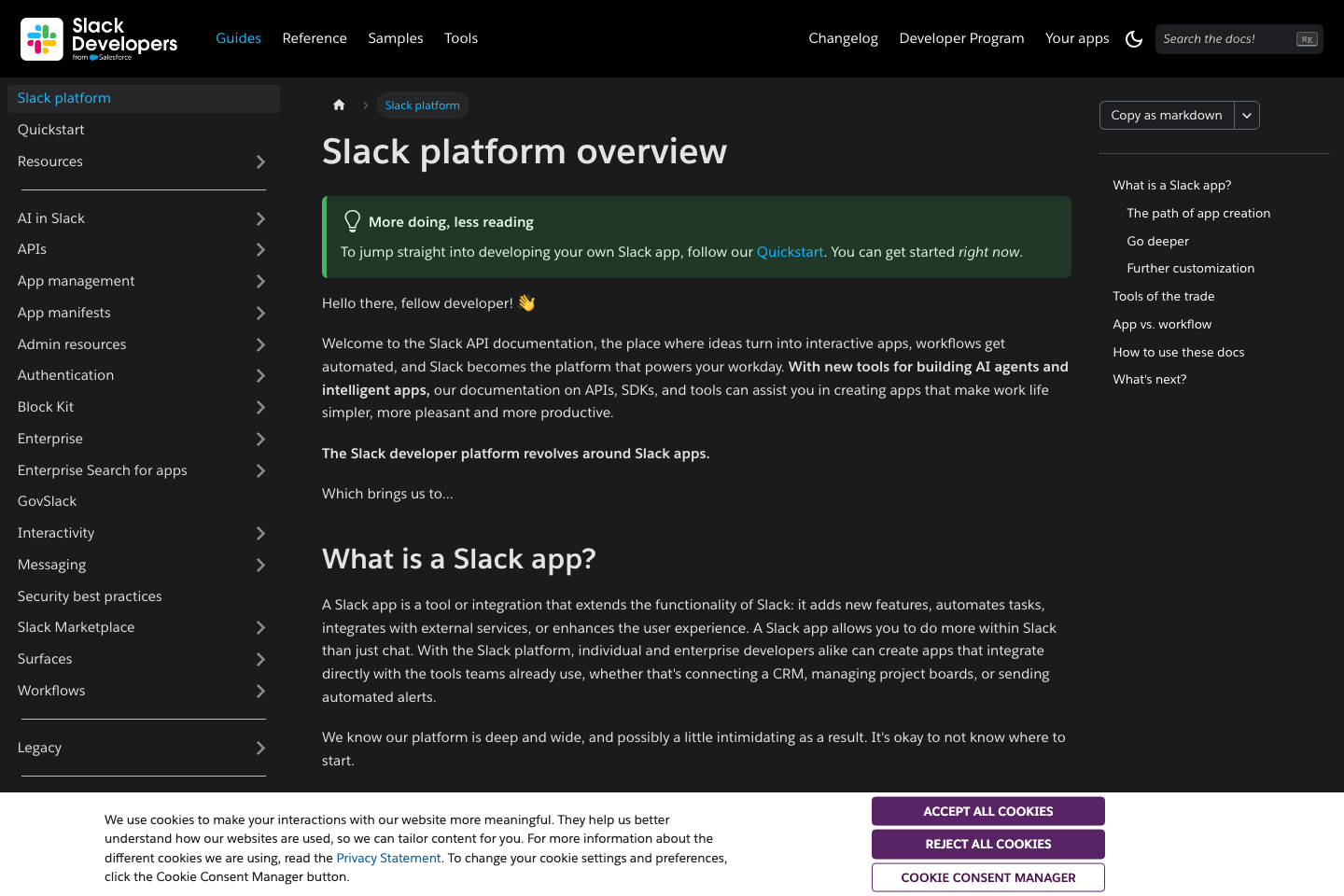 Slack documentation page