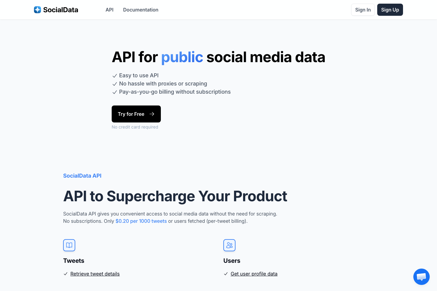SocialData API documentation page