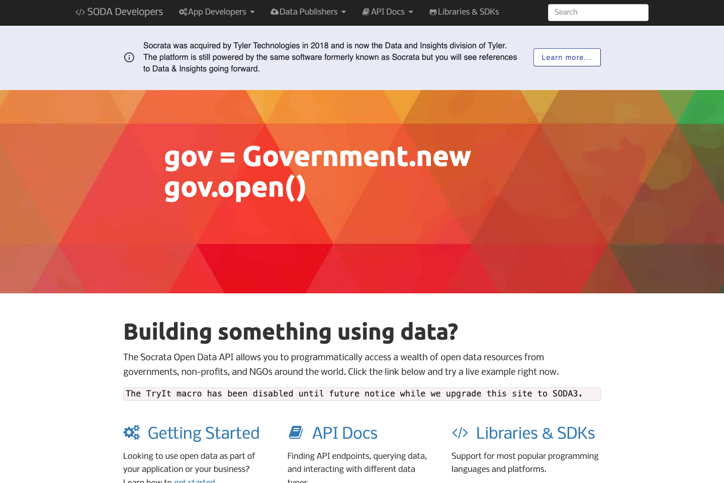 Socrata documentation page