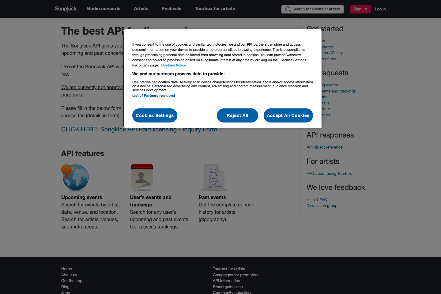 Songkick documentation page
