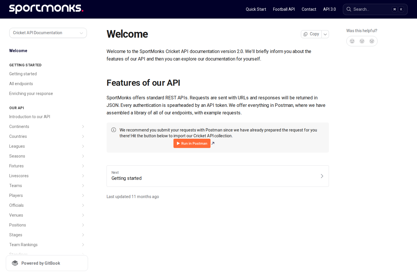 Sportmonks Cricket documentation page