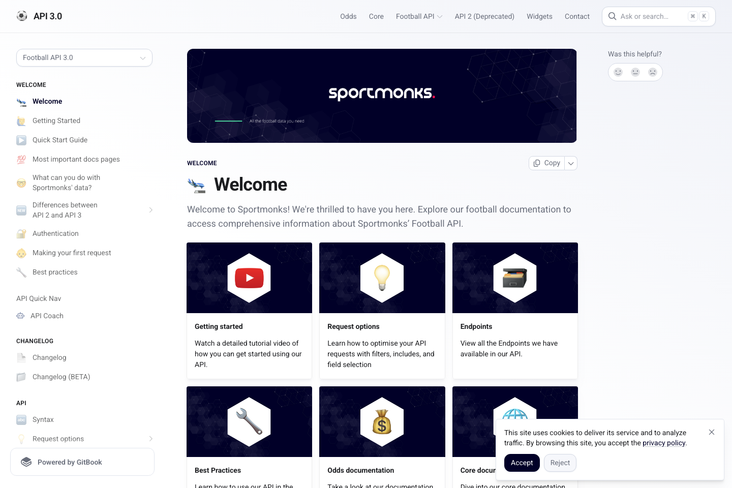 Sportmonks Football documentation page