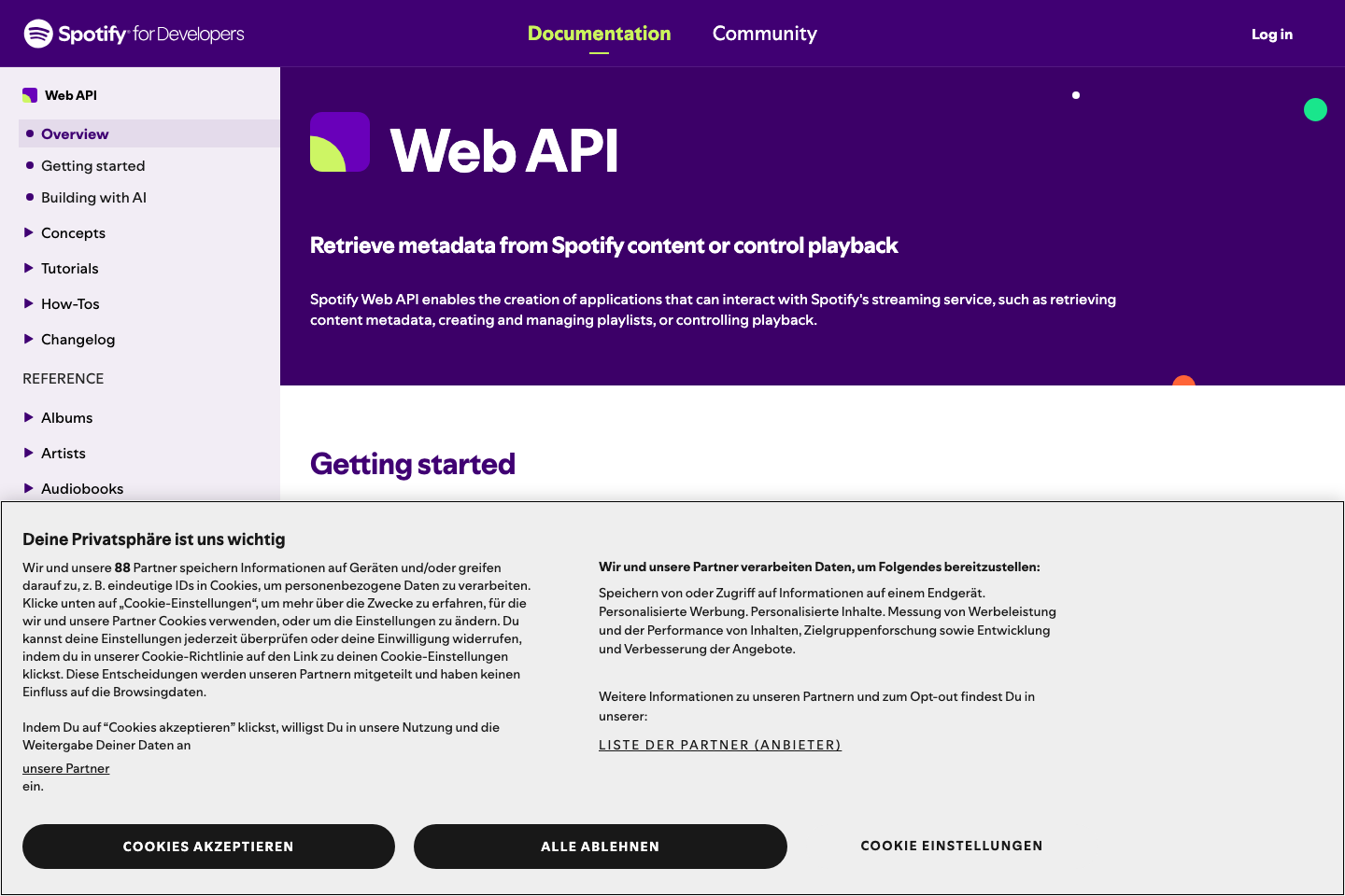 Spotify documentation page