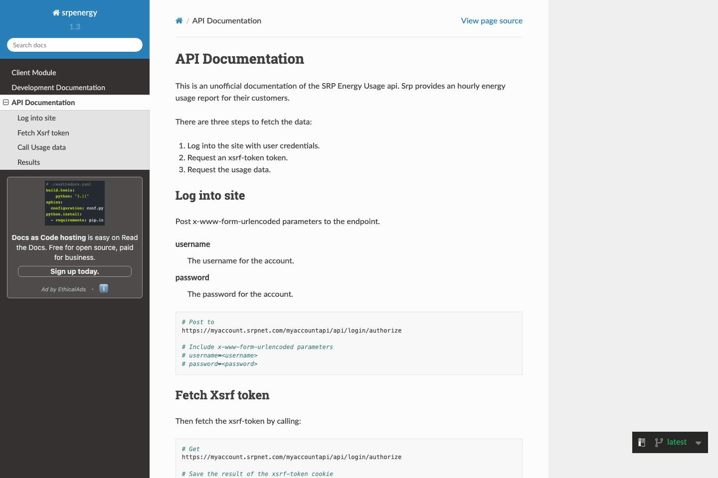 Srp Energy documentation page