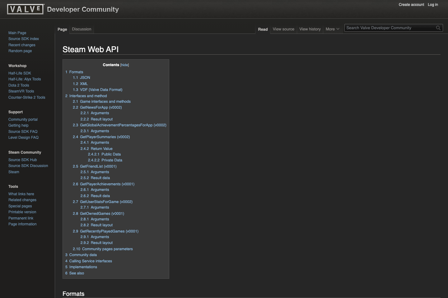 Steam documentation page