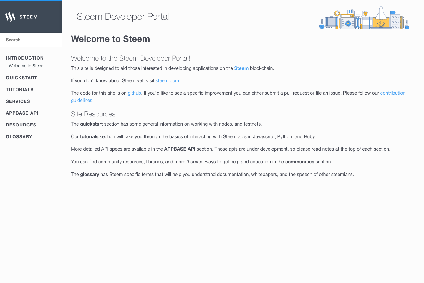 Steem documentation page